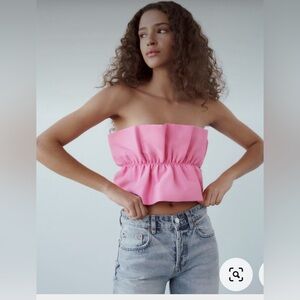 NWT Zara bubblegum pink strapless crop top